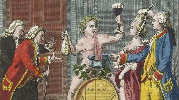 De prins spuwt in een kamerpot