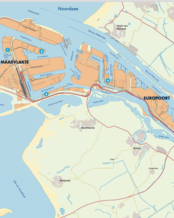 plattegrond van rotterdam met de havens