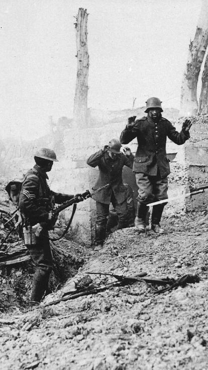 Duitse soldaten geven zich over in de Eerste Wereldoorlog