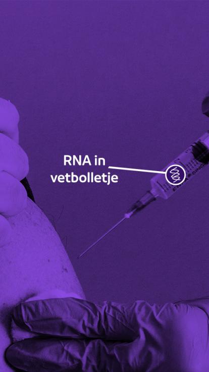 man krijgt mRNA-vaccin ingespoten met de RNA verpakt in vetbolletje