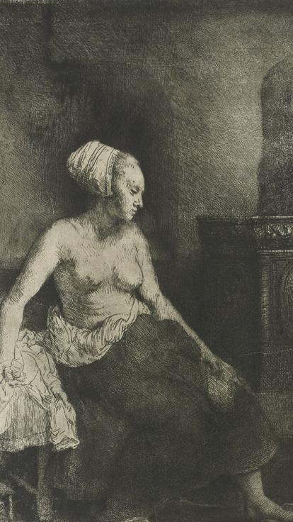 Schilderij van een vrouw met bloot bovenlijf van Rembrandt van Rijn