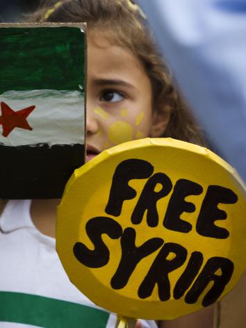 Demonstratie op het Plein in Den Haag tegen de chemische aanval en het regime van Assad in Syrië