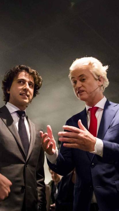 Geert Wilder van de PVV en Jesse Klaver van GroenLinks bij een televisie debat