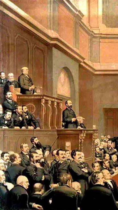Het Franse parlement in 1877 geschilderd door Jules Arsène Garnier