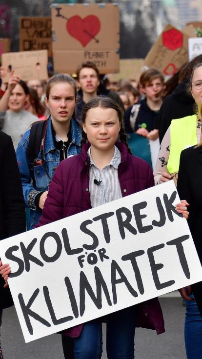 Greta Thunberg bij demonstratie, een staking voor het klimaat 