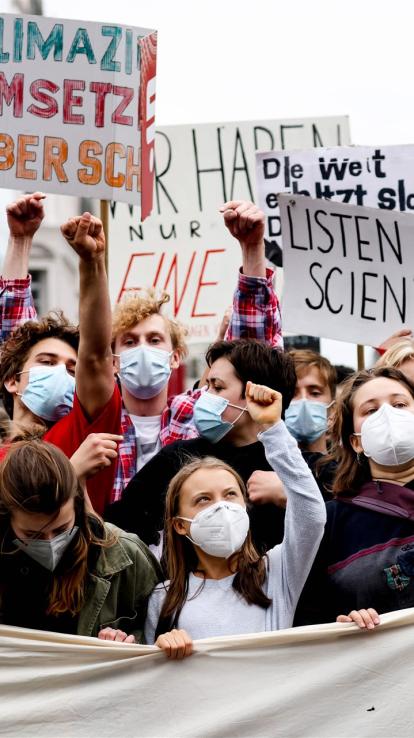 Greta Thunberg staat aan de frontlinie in een klimaatprotest