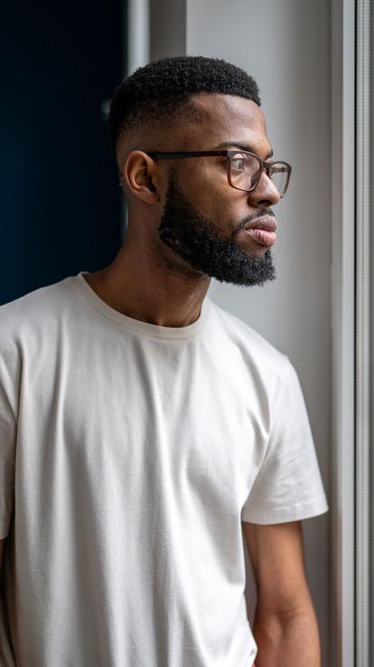 iemand staart uit het raam