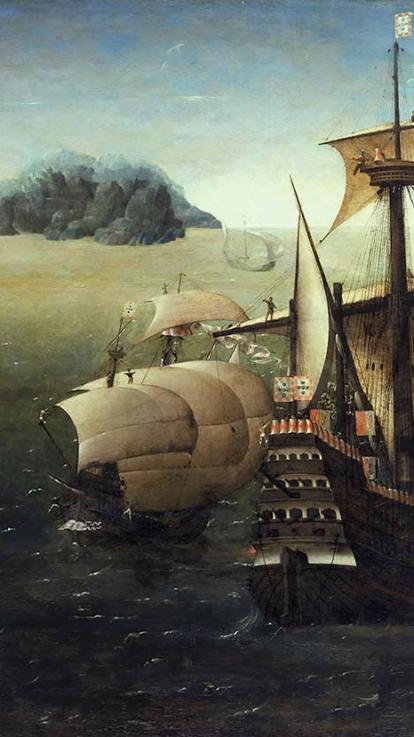 een schilderij van een Portugees schip