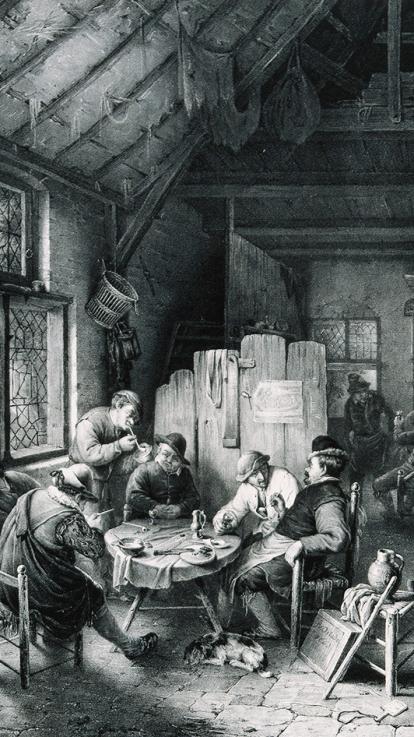 Schilderij van een oude kroeg in Nederland. 