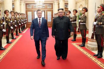 Noord-Koreaanse leider Kim Jong-un de Zuid-Koreaanse president Moon Jae-in 