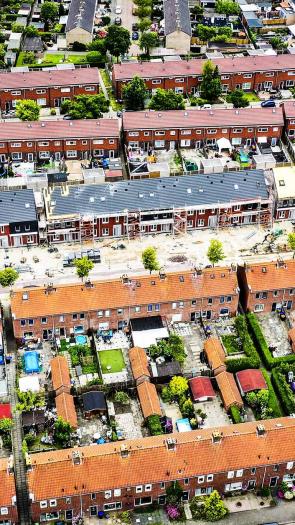 Beeld van een woonwijk.