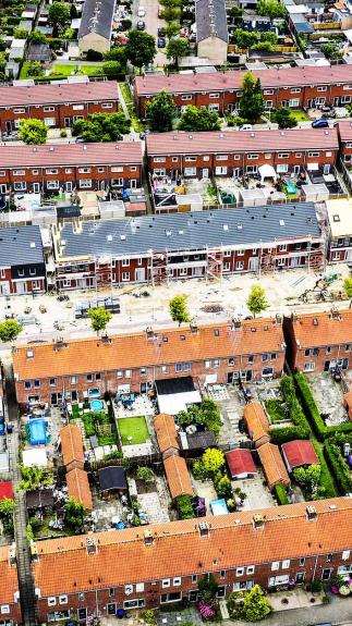 Beeld van een woonwijk.