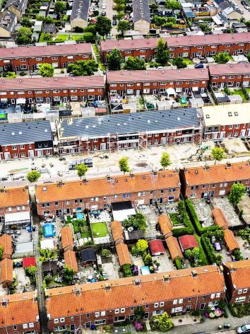 Beeld van een woonwijk.