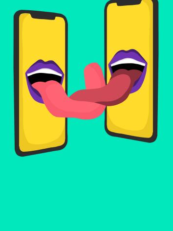 Twee tongen komen uit het scherm