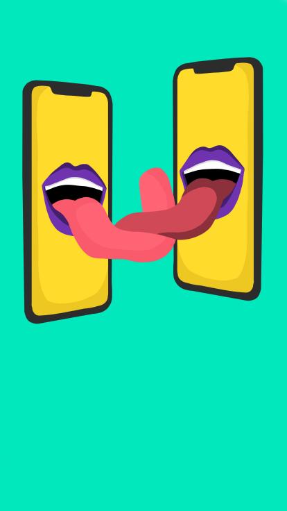 Twee tongen komen uit het scherm