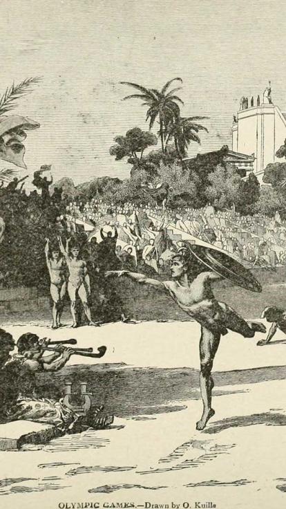 Tekening van Grieken die discuswerpen