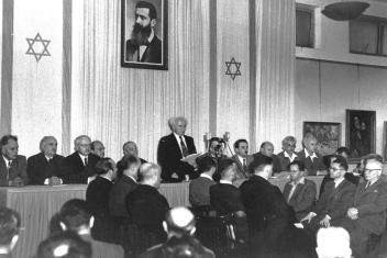 Premier David Ben Gourion roept de staat Israël uit