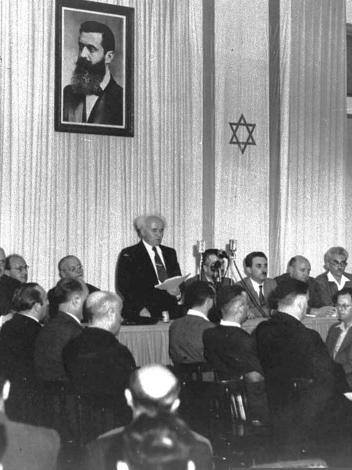Premier David Ben Gourion roept de staat Israël uit