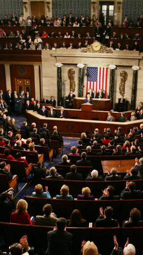 Een toespraak van de Amerikaanse president in het Huis van Afgevaardigden 