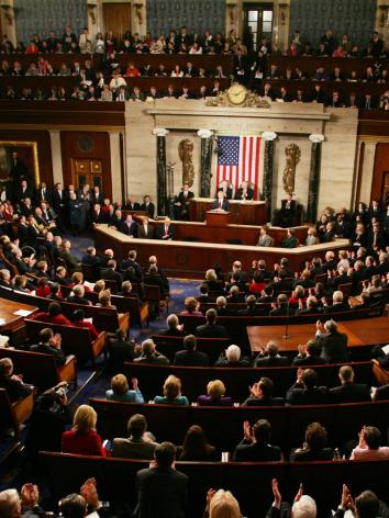 Een toespraak van de Amerikaanse president in het Huis van Afgevaardigden 