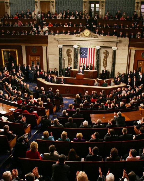 Een toespraak van de Amerikaanse president in het Huis van Afgevaardigden 