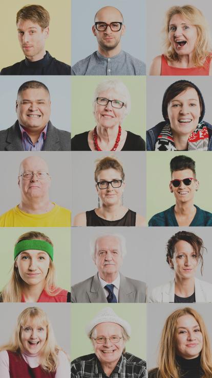 een collage van portretten van witte mensen