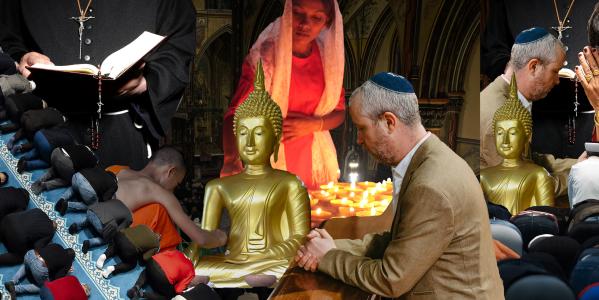 collage met beelden uit de 5 wereldreligies