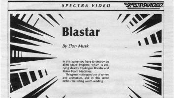 Cover van het tijdschrift Spectravideo waarin een spel van Elon Musk wordt aangekondigd.