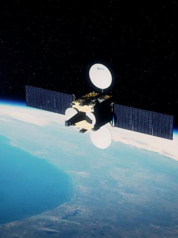 Een satelliet die boven onze aarde hangt.