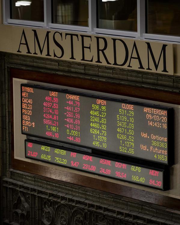 Foto van een koersbord van de beurs.
