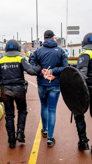de politie arresteert iemand