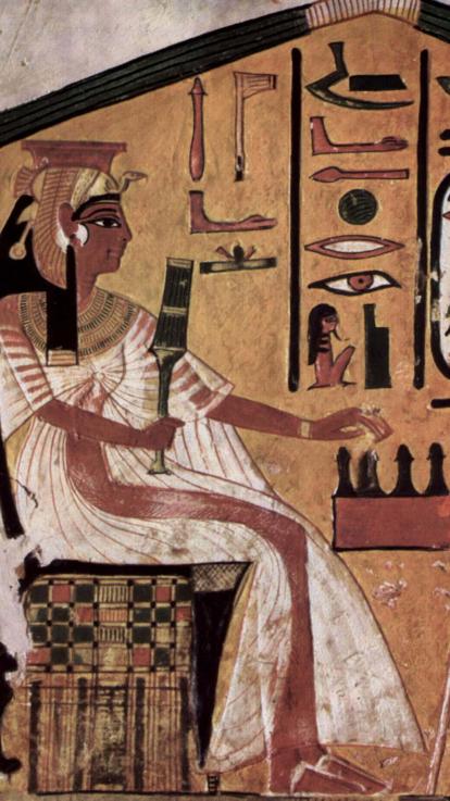 Een oude illustratie van de Egyptische koningin Nefertari die het bordspel Senet speelt